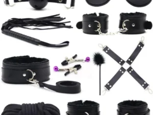 BDSM 10-Delige Bondage Set Met Zweep En Handboeien - Sex toys - Bdsm Set - Bondage Set - Zwart