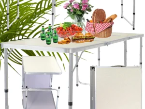 Opvouwbare Tuin en Kampeertafel 180 x 60 cm | Verstelbare Hoogte | Crème
