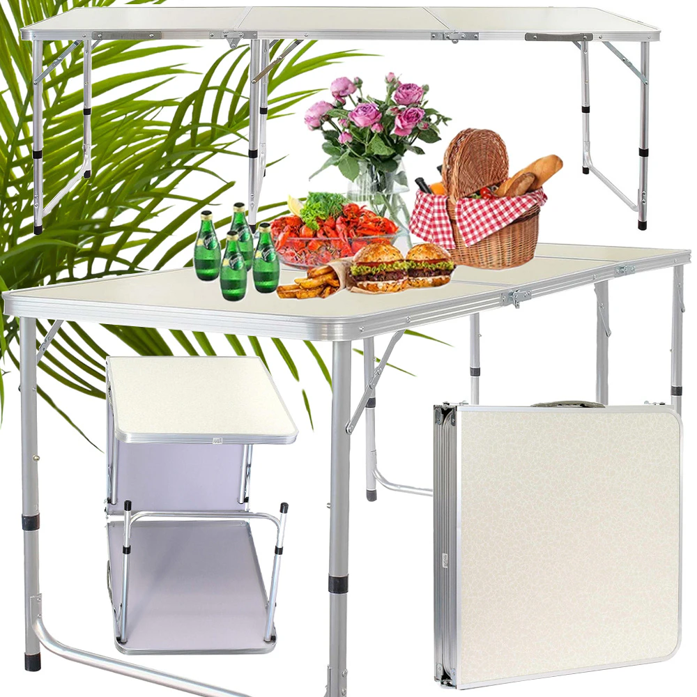 Opvouwbare Tuin en Kampeertafel 180 x 60 cm | Verstelbare Hoogte | Crème