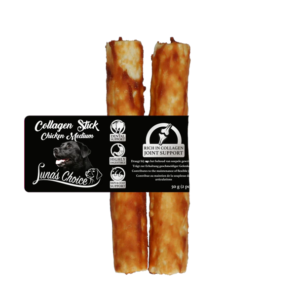 Luna's Choice Collageen Sticks Kip | 2 Stuks | Maat M | Gezonde Kauwsnack voor Honden