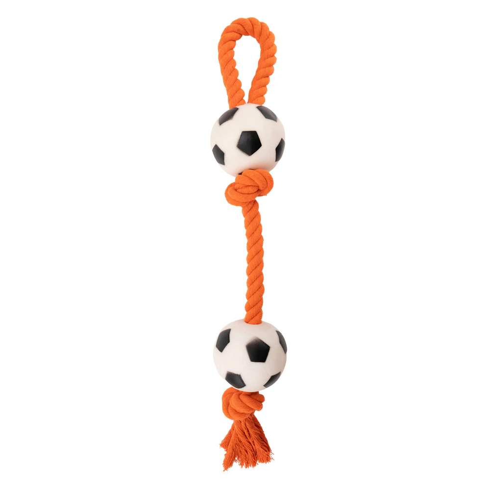 Hofman Animal Care Flostouw hondenspeeltje trektouw hond stevig hondenspeelgoed hondentouw van katoen voetballen