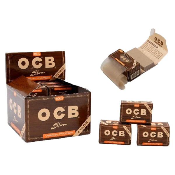 OCB Virgin Slim Rolls + Filters | Display met 16 Verpakkingen | Ongebleekt Ultra Dun Papier