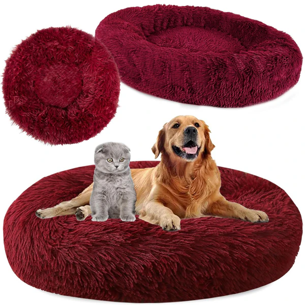 Pluche Hondenkussen & Kattenmand Rond | 100 cm | Zacht & Warm | Bordeauxrood