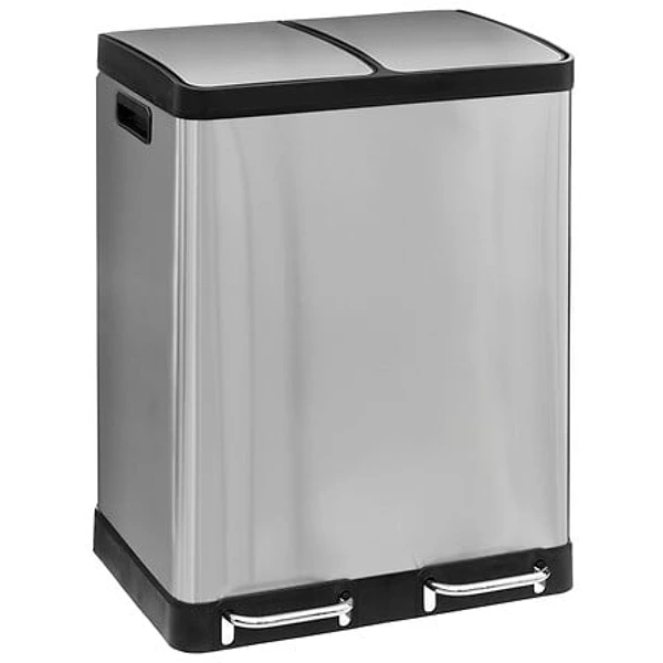 5Five Ariane Dubbele Prullenbak | Pedaalemmer | RVS | 2 x 30 Liter | Zilver