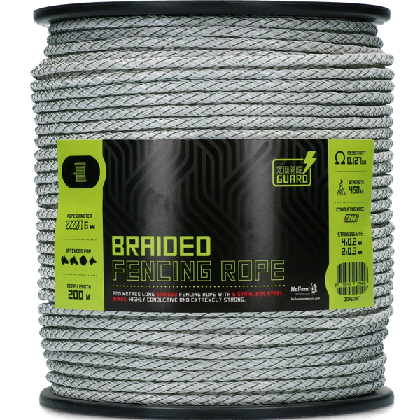 ZoneGuard Afrasteringskoord PLUS | 200 Meter | 6 mm | Wit/Groen | Voor Elektrische Afrasteringen